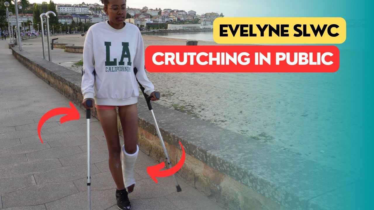 This is the last video of the series where you can see Evelyne downtown publicking in her SLWC for everyone to see. She was already tired from using the crutches all day but as you can see she never gave up.