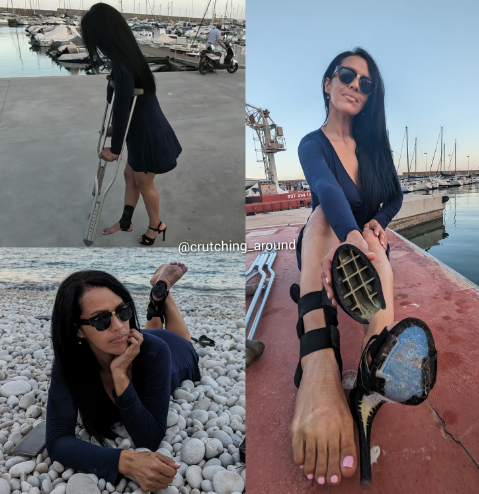 Broken high heel brace ankle port crutching  -Joanna -