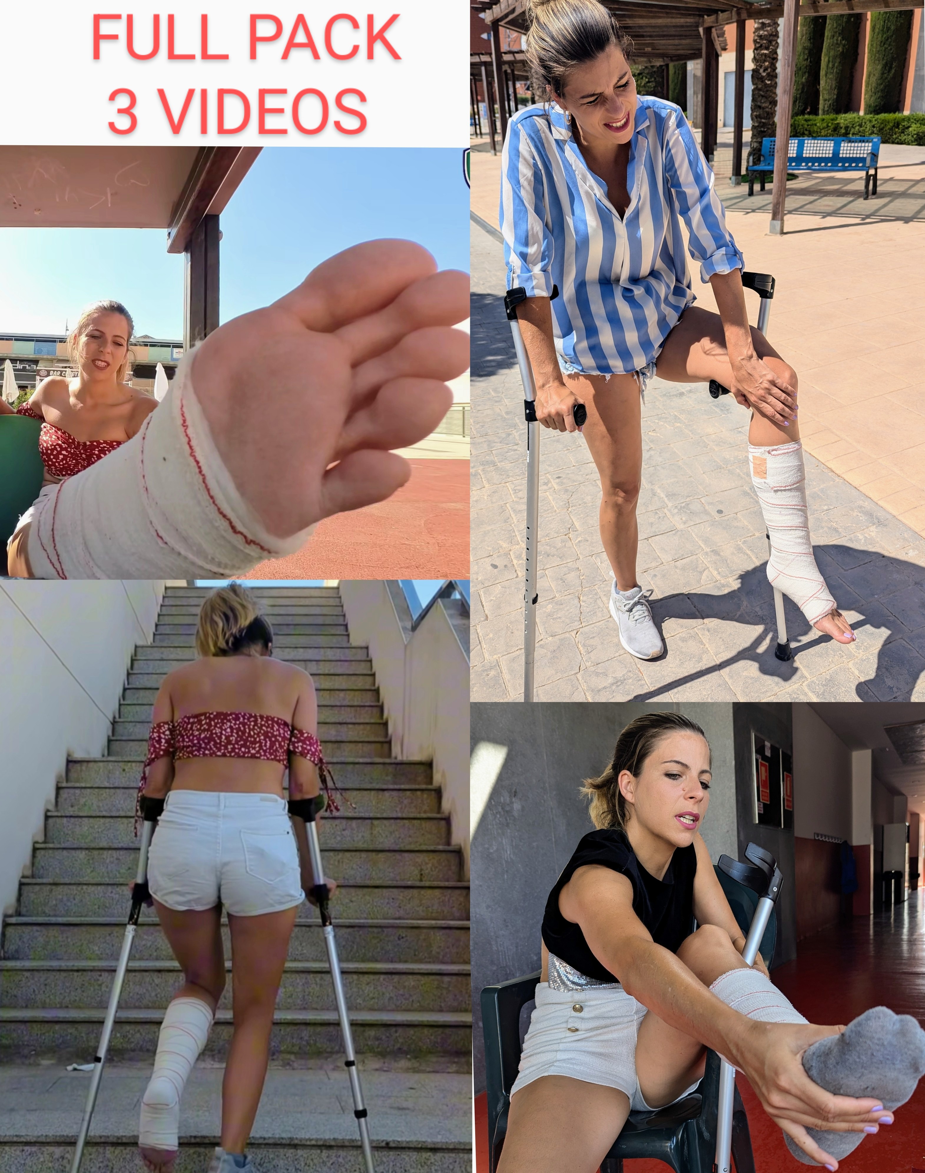 Real injury Med Sprain: 3 videos copilation pack · LONG CRUTCHING · STAIRS · TOES · SOCK
