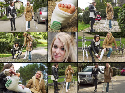 Jade a Difficult Crutch in the Park With Foot Play