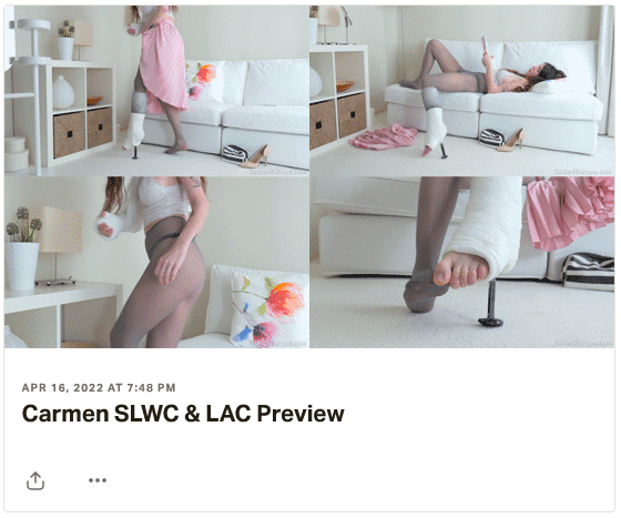 New clips: #2 Carmen SLC & LAC - Her left foot is casted in a pointed position and the cast has an elevated walking heel, furthermore, her right arm is completely in plaster.