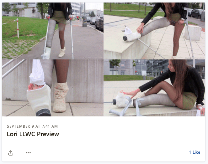 Lori plaster full leg cast crutching outdoors LLWC