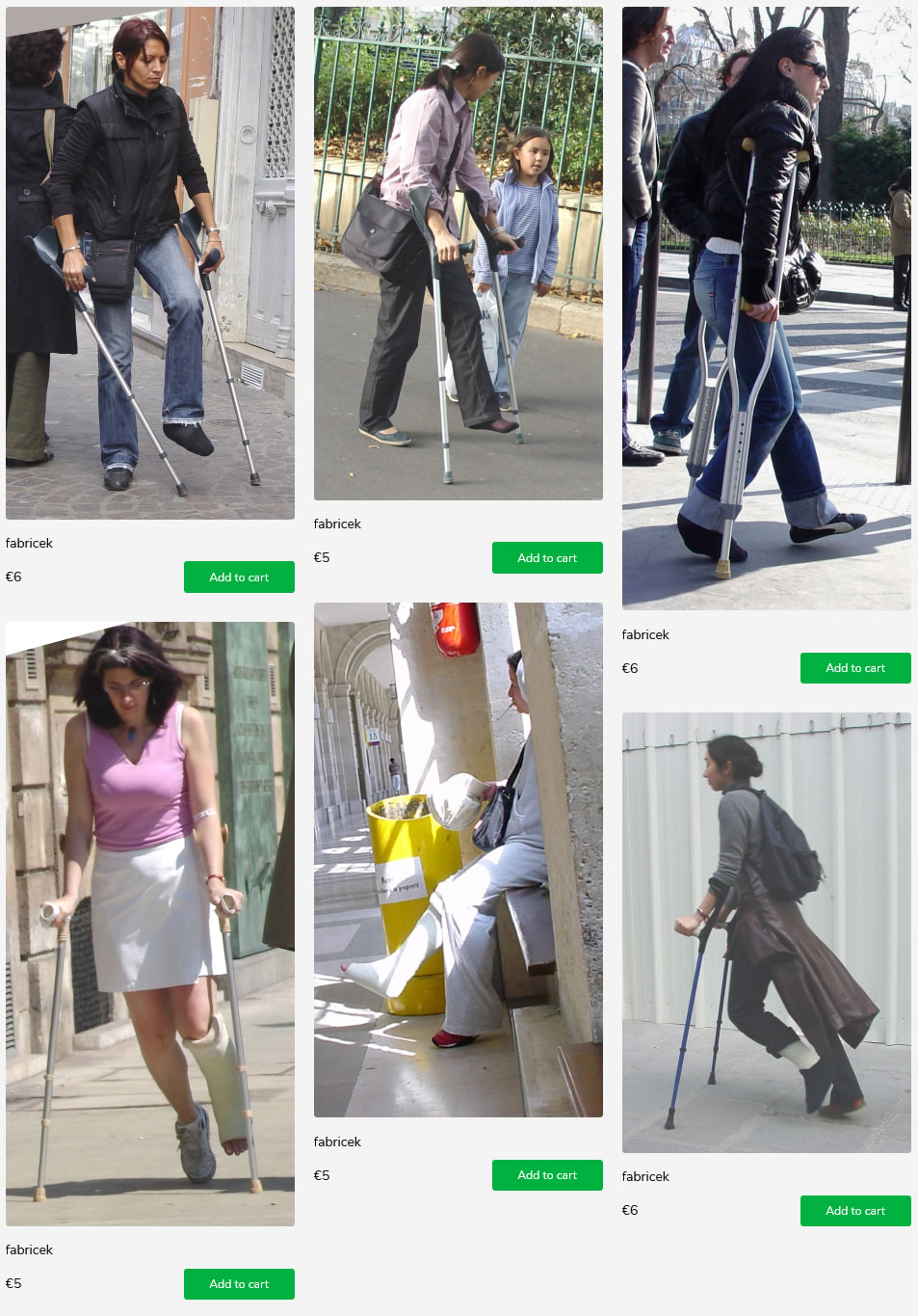 6 sets of women with legcasts and crutches