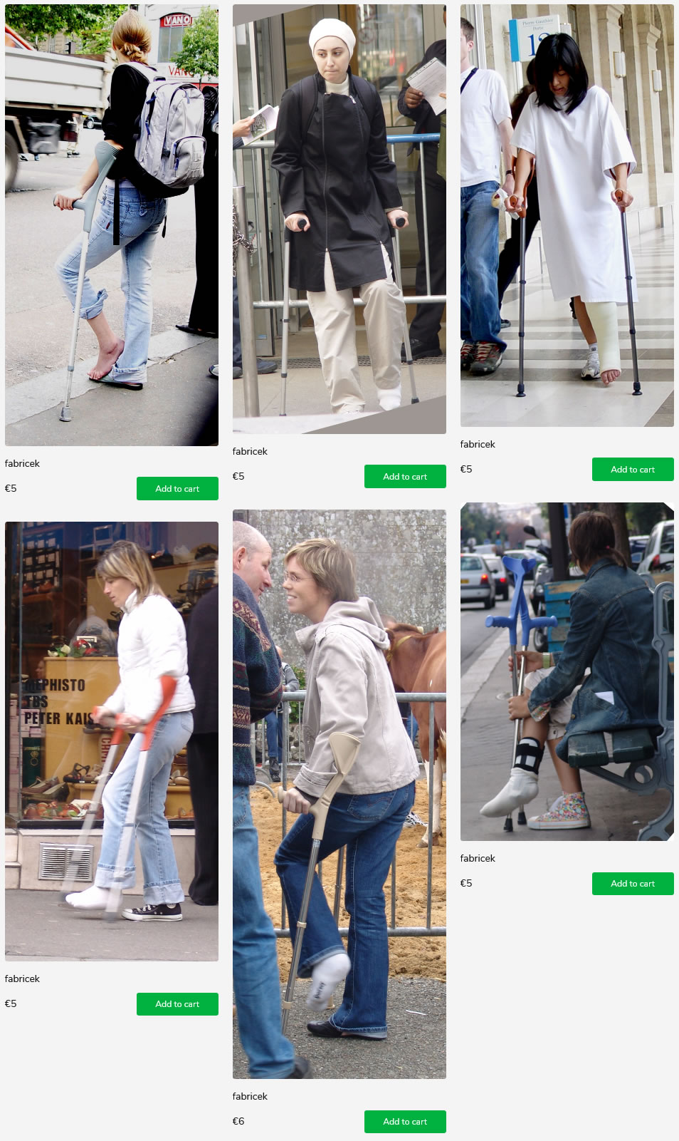 6 sets of women on crutches - in casts, braces and barefoot