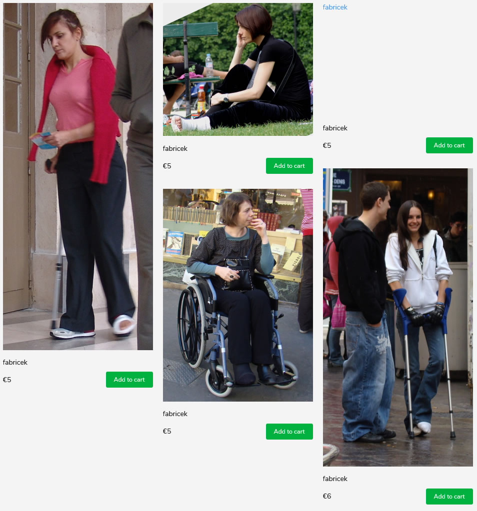 5 sets of french women in casts with crutches and in wheelchair