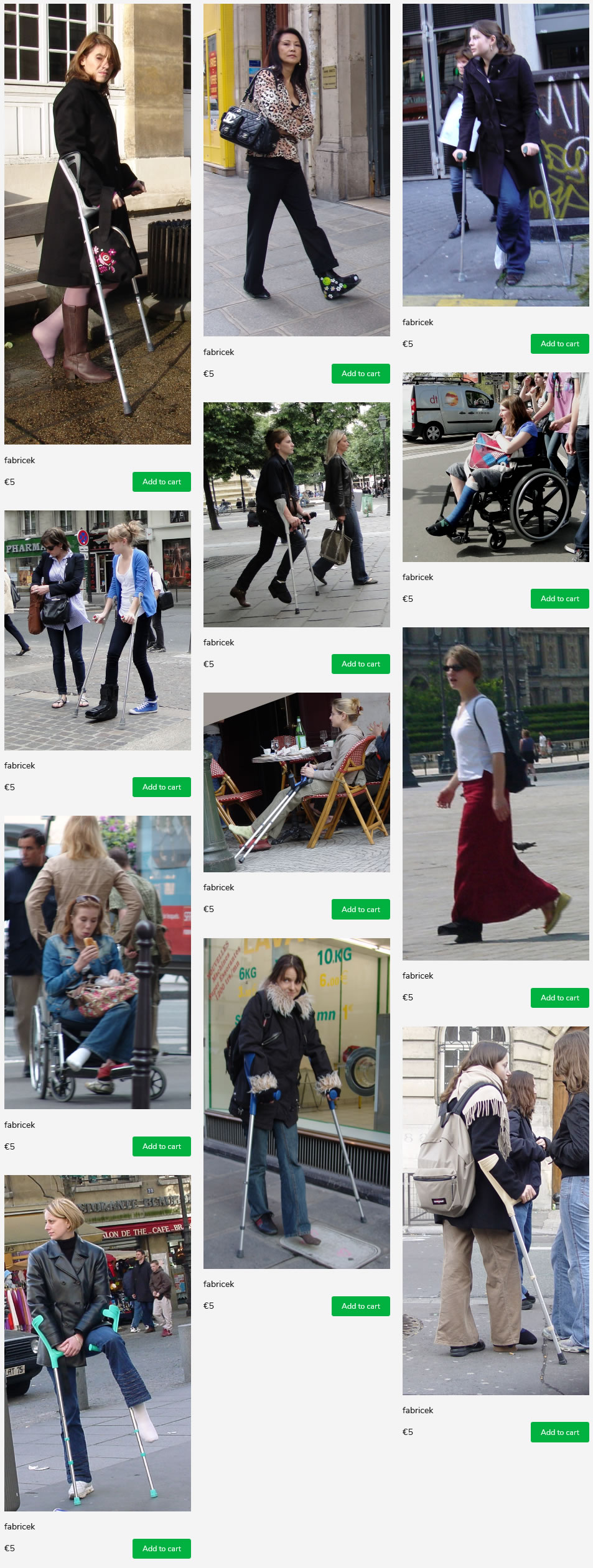 12 sets of french women wearing casts, bandages, orthopedic shoes and cast-boots
