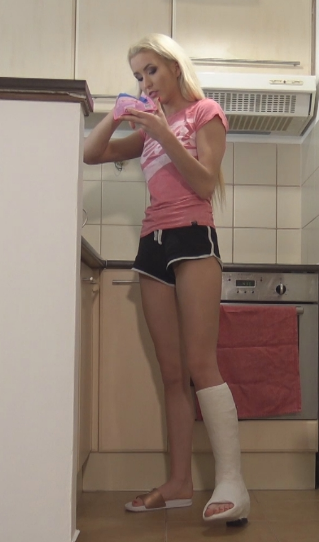 Barbie with plaster SLWC in the kitchen